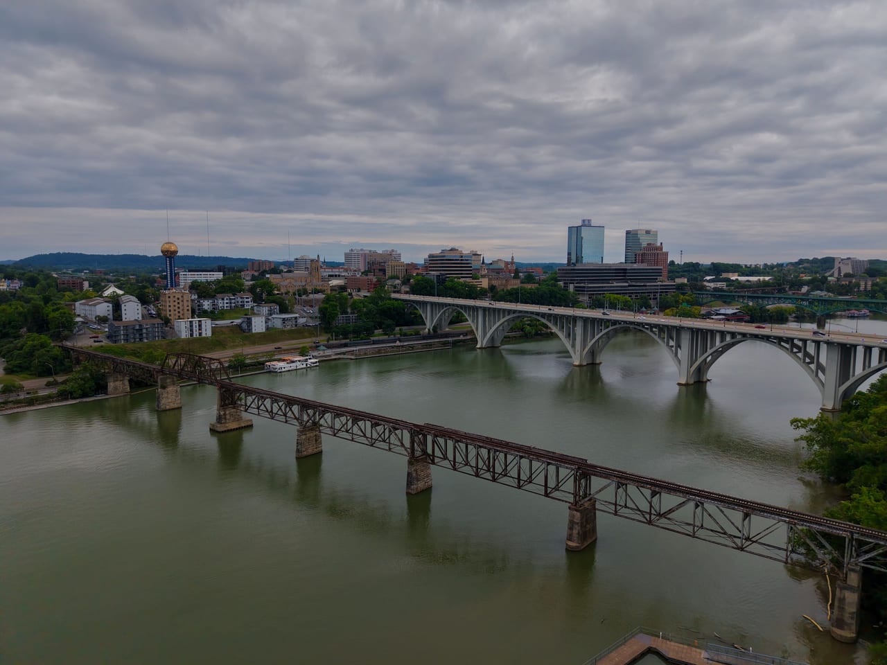 Knoxville skyline and bridges across the Tennessee River